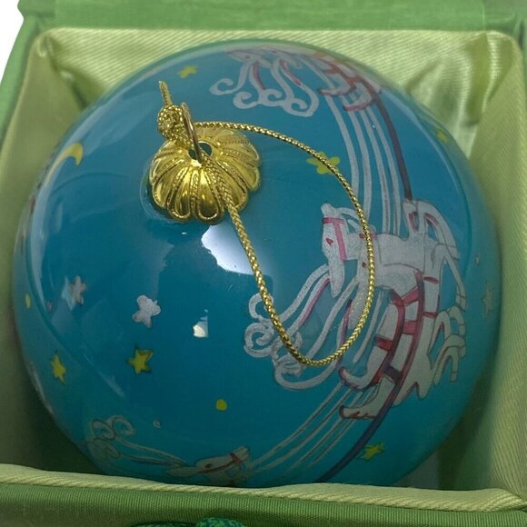 Christmas Ornament Blue Santa with Sleigh Reverse Glass Painted Le Bien Blue - Picture 8 of 11